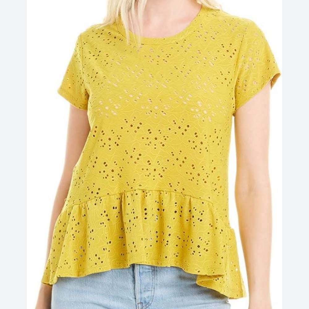 Nanette Lepore Yellow Short Sleeve Peplum Tee